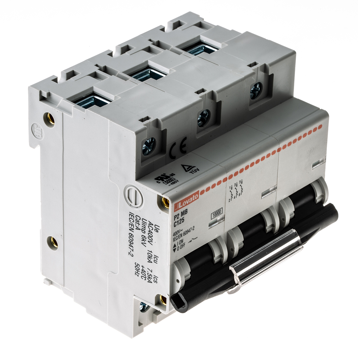 Lovato ModuLo P2MB MCB, 3P, 125A Curve C, 230V AC, 60V DC, 10 kA Breaking Capacity