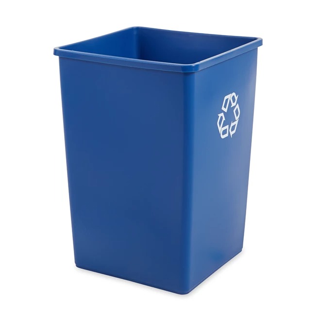 Rubbermaid Commercial Products Universal 35gal Blue Flip Resin Waste Bin