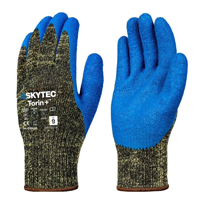 Skytec Torin Blue, Yellow Nylon Work Gloves, Size 8, Latex Coating