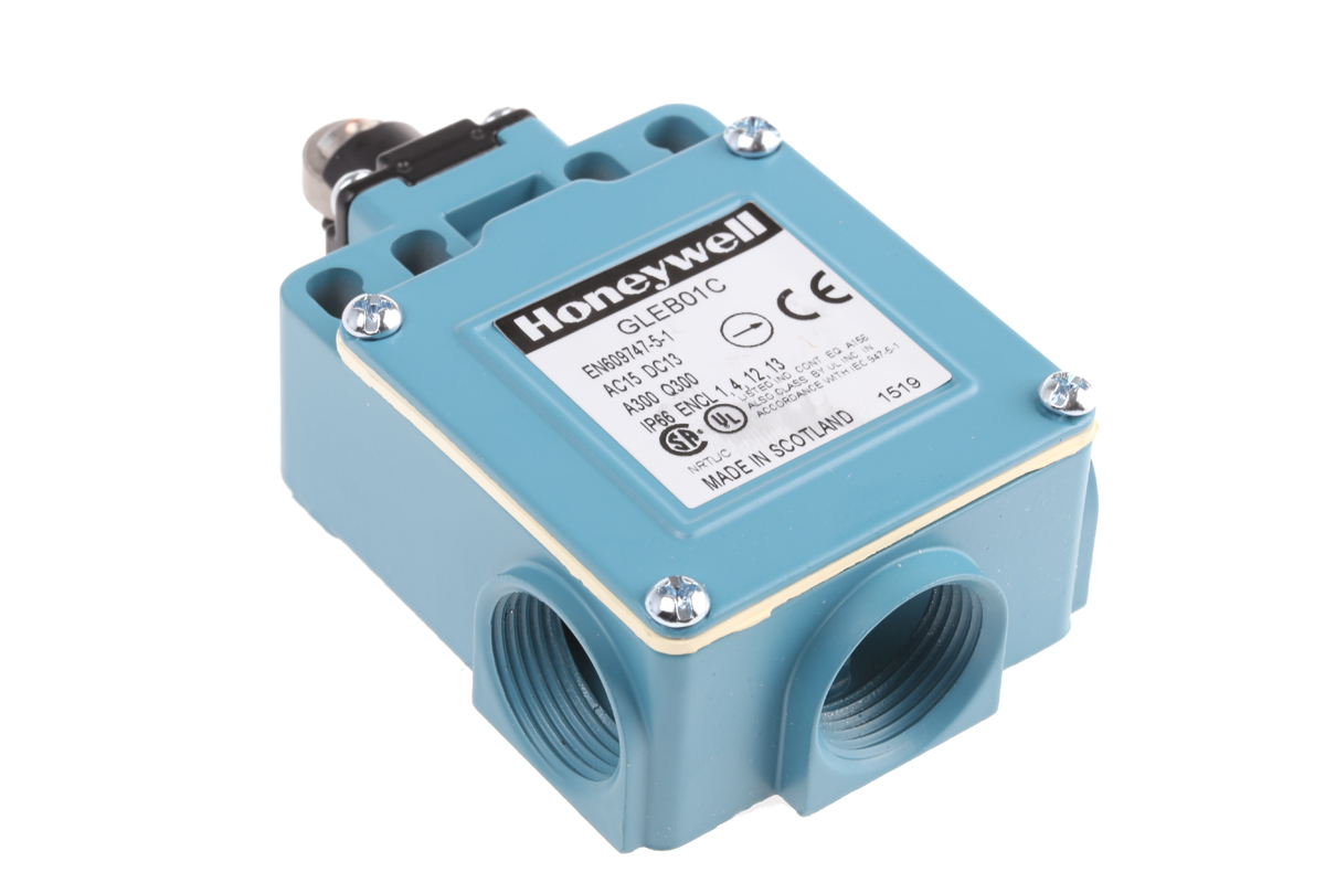 Honeywell GLE Series Roller Plunger Limit Switch, NO/NC, IP66, SPDT, Die Cast Zinc Housing, 300V ac Max, 10A Max