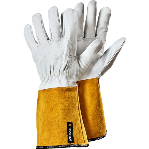 Tegera White, Yellow Full Grain Goatskin, Leather Welding Gloves 350 mm Heat Resistant
