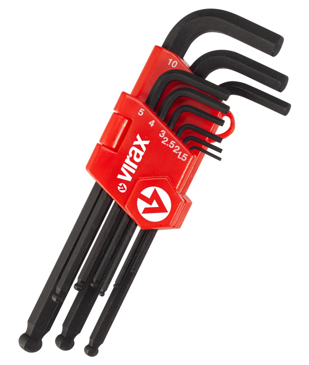 Virax 9 piece L Shape Metric Hex Key Set, 1.5 mm, 2.5 mm, 2 mm, 3 mm, 4 mm, 5 mm, 6 mm, 8 mm, 10 mm