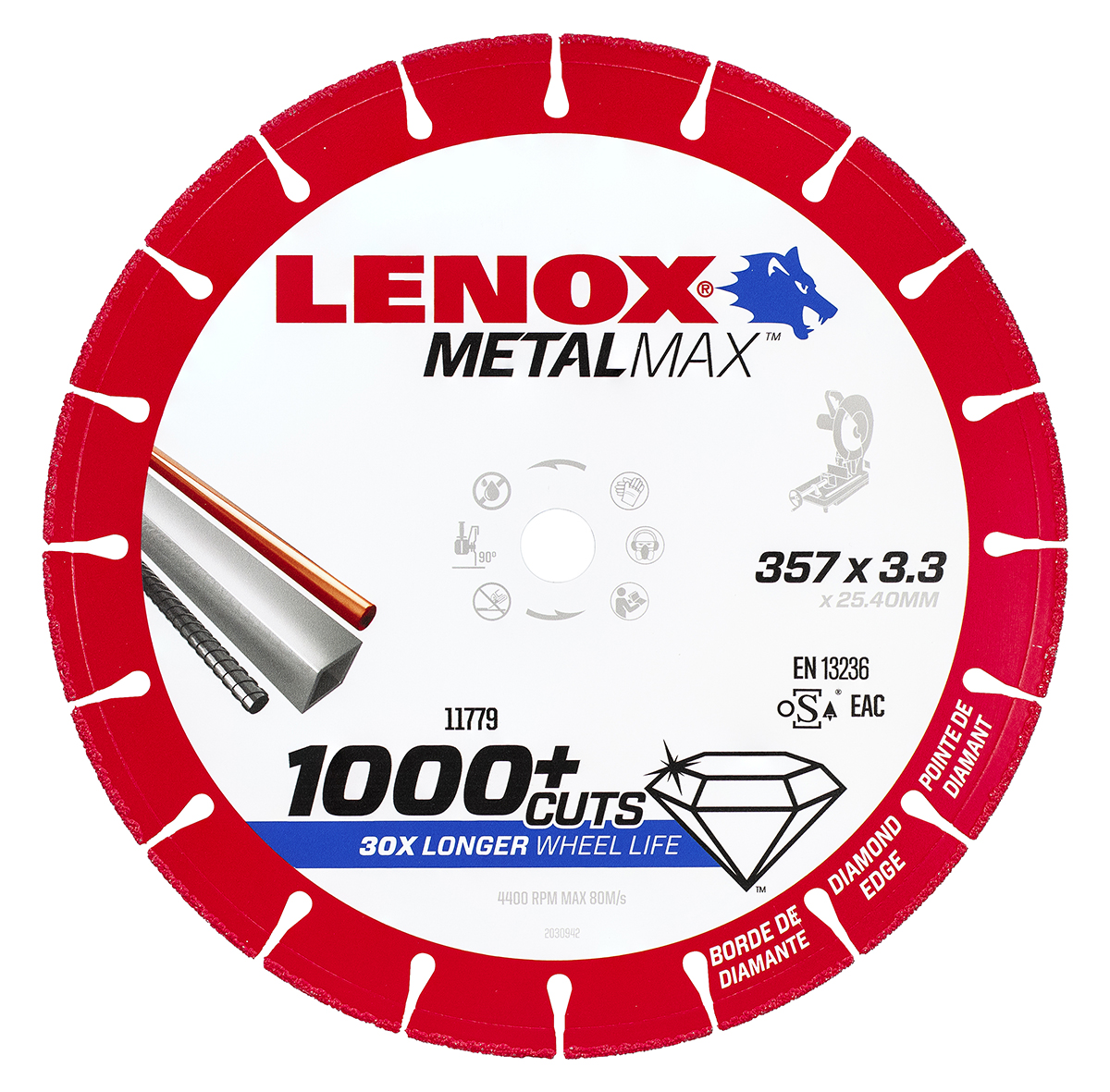 Lenox Aluminium Oxide Cutting Disc, 357mm x 3.3mm Thick, Medium Grade, P80 Grit, 1 in pack