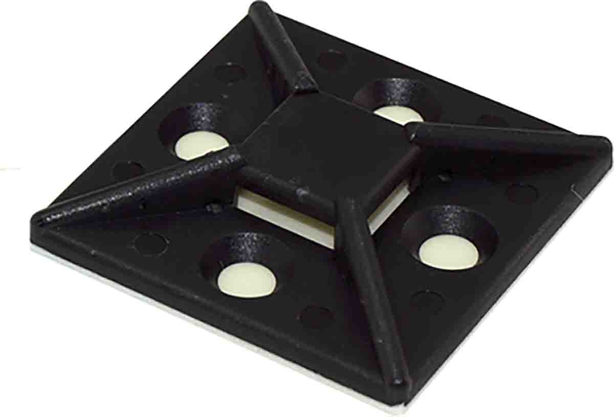 RS PRO Self Adhesive Black Cable Tie Mount 38.5 mm x 38.5mm, 10.2mm Max. Cable Tie Width