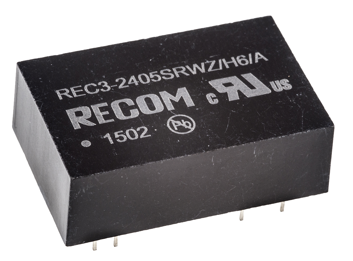 Recom REC3 DC-DC Converter, 5V dc/ 600mA Output, 9 → 36 V dc Input, 3W, Through Hole, +85°C Max Temp -40°C Min