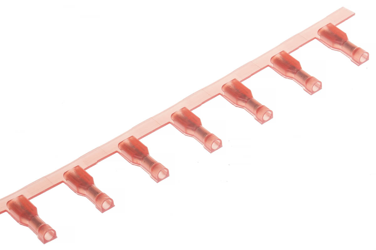 TE Connectivity Ultra-Fast .110 Red Insulated Female Spade Connector, Receptacle, 2.79 x 0.51mm Tab Size, 0.3mm² to