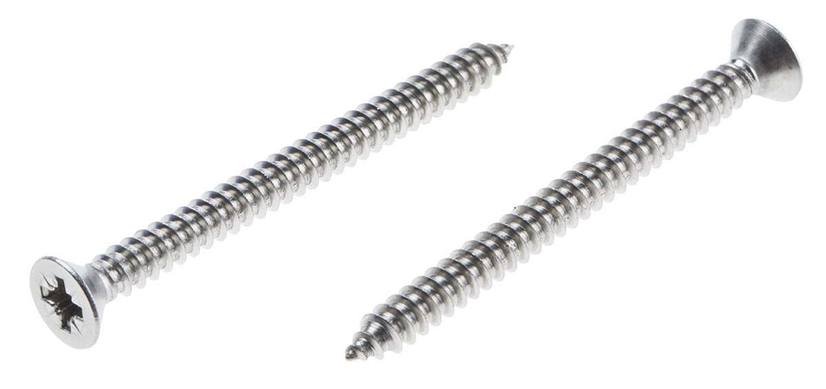 RS PRO Plain Stainless Steel Countersunk Head Self Tapping Screw, N°8 x 2in Long 50mm Long