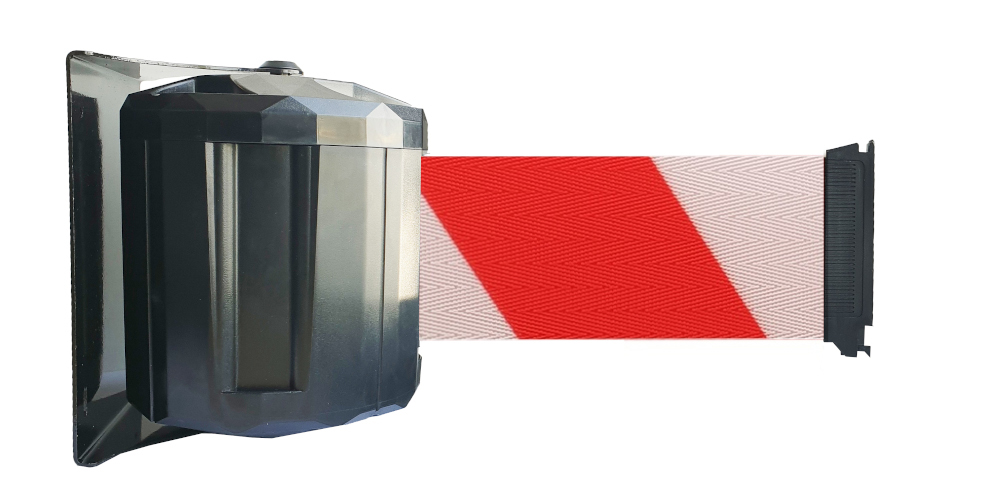 Viso Red & White Steel Retractable Barrier, 10m, Red, White Tape