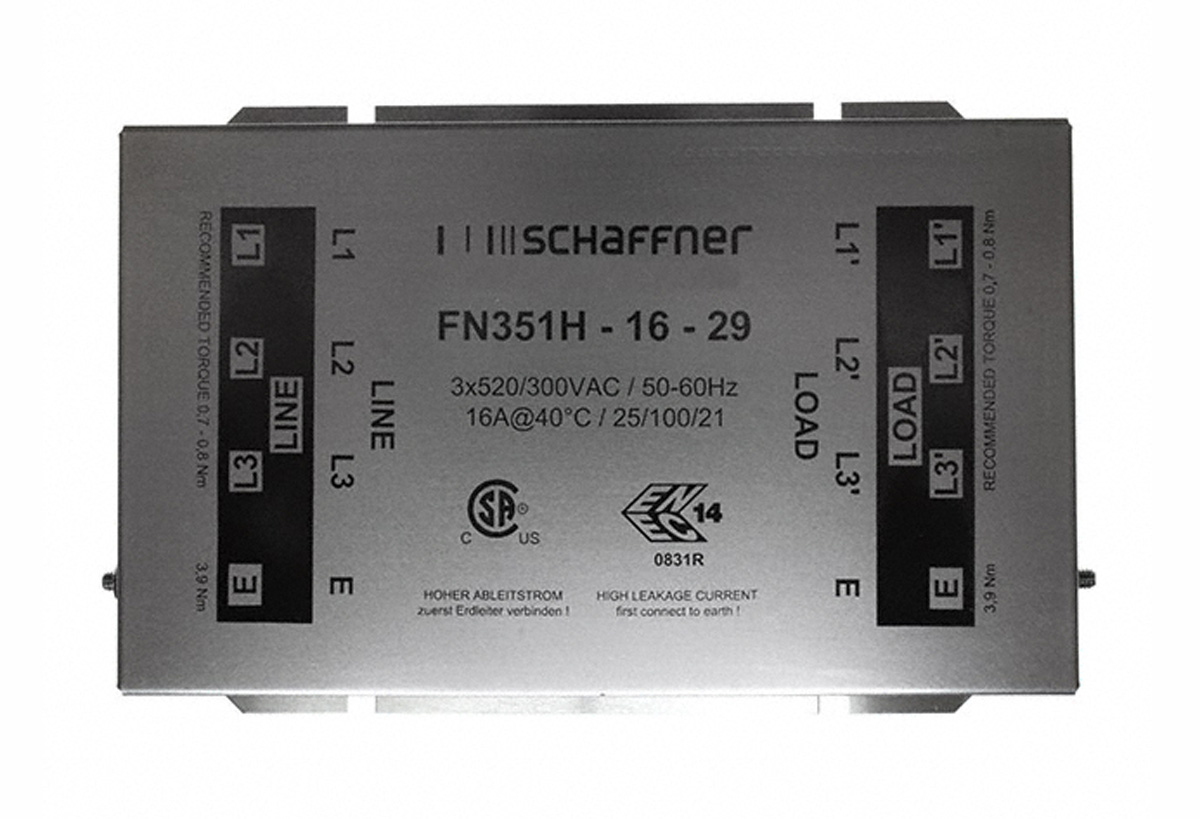 Schaffner, FN351 16A 520/300 V ac 0 → 60Hz, Chassis Mount EMC Filter, Terminal Block 3 Phase