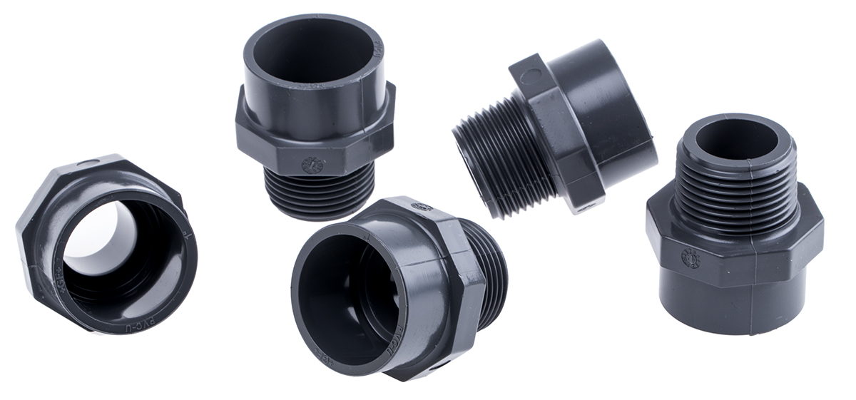 Georg Fischer Plastic Pipe Fitting, Straight Threaded Adapter, R 1in to BSP 1in