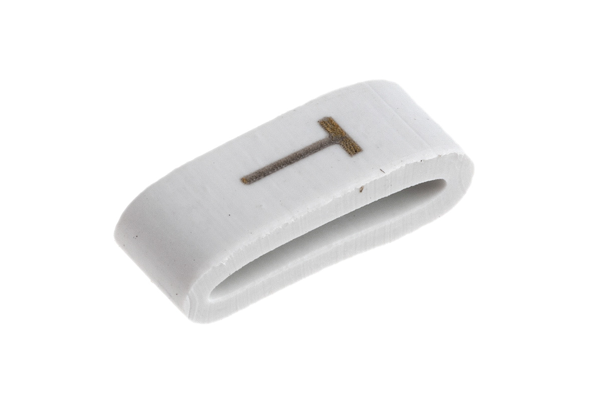 HellermannTyton HODS85 Slide On Cable Markers, Black on White, Pre-printed "T", 1.8 → 6.3mm Cable, 531-07880