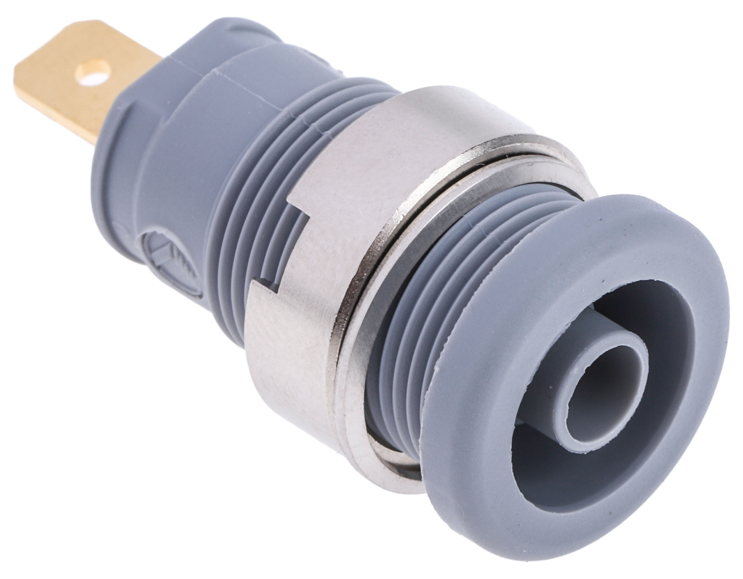 Hirschmann Test & Measurement Grey Female Banana Socket, 4 mm Connector, Tab Termination, 25A, 1000V ac/dc, Gold Plating