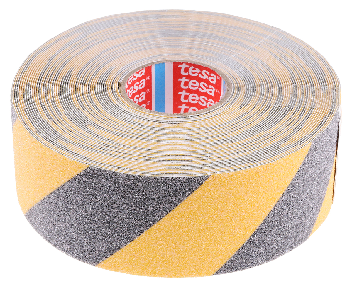 Tesa 60951 Black/Yellow PVC Film 15m Anti-slip Hazard Tape, 0.81mm Thickness