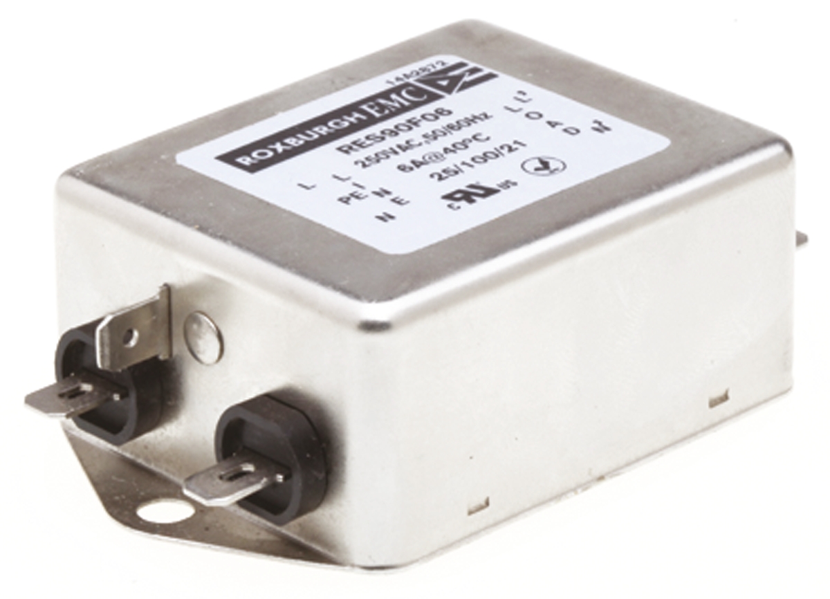 Roxburgh EMC, RES90 6A 250 V ac DC → 60Hz, Chassis Mount RFI Filter, Fast-On, Single Phase