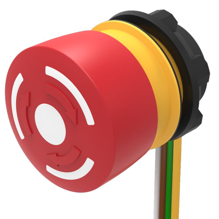 EAO Twist Release Emergency Stop Push Button, Panel Mount, 22.3mm Cutout, 1NC/1NO, IP65, IP66, IP67