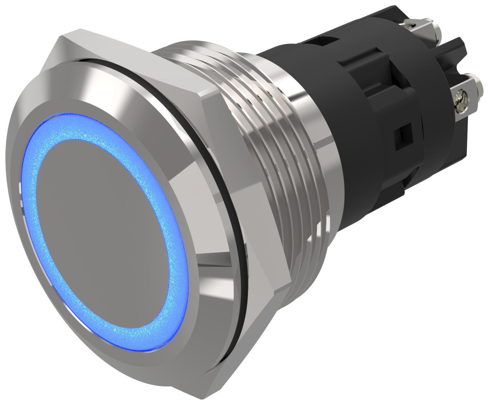 EAO 82 Series Illuminated Illuminated Push Button Switch, Latching, Panel Mount, 22.3mm Cutout, SPDT, Blue LED, 240V,