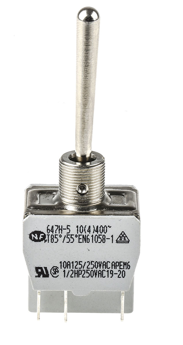 APEM Toggle Switch, Panel Mount, (On)-Off-(On), DPDT, Solder Terminal