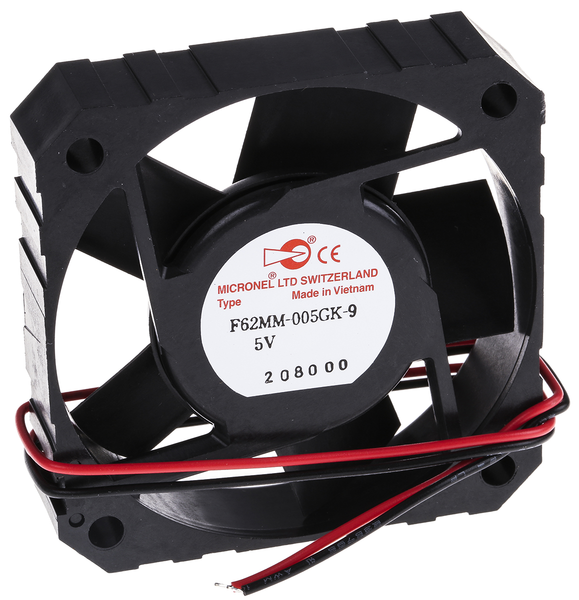 Micronel F62MM-9 Series Axial Fan, 5 V dc, DC Operation, 22m³/h, 1.9W, 200mA Max, 62 x 62 x 15mm