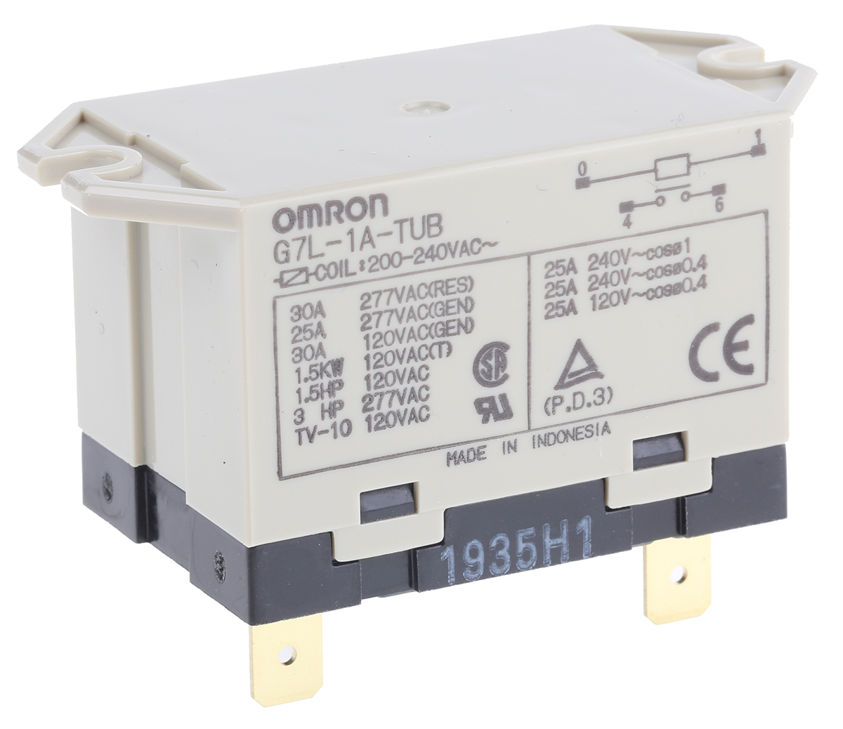 Omron Panel Mount Power Relay, 240V ac Coil, 30A Switching Current, SPST