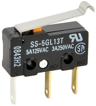Omron Simulated Roller Lever Micro Switch, Solder Lug Terminal, 5 A @ 125 V ac, SP-CO, IP40