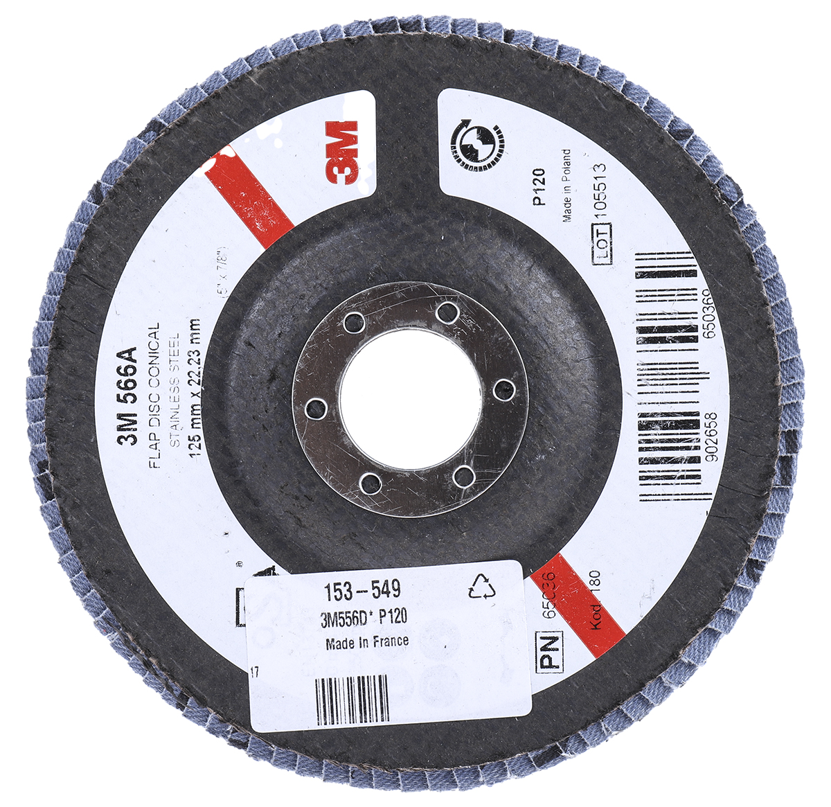 3M 566A Zirconia Aluminium Flap Disc, 125mm, Fine Grade, P120 Grit