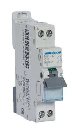 Hager MJT MCB, 2P, 2A Curve C, 240 → 400V AC, 6 kA Breaking Capacity