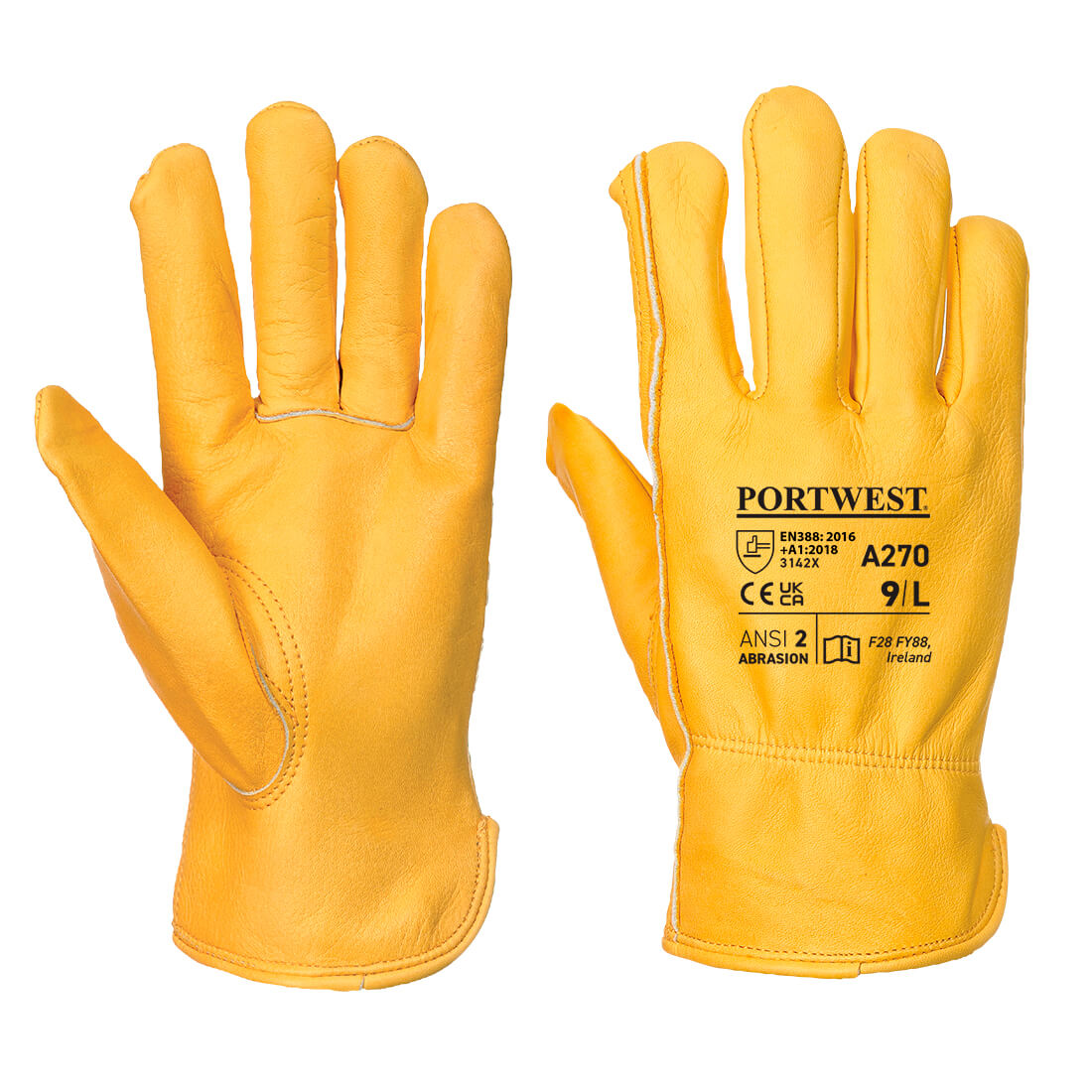 Portwest A270 Yellow Leather Glove, Size 10