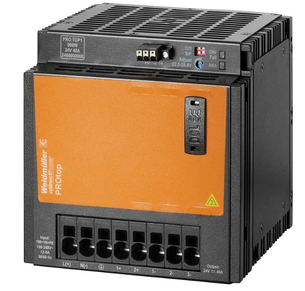 Weidmuller Pro Top Switched Mode DIN Rail Power Supply, 100 → 277 V ac / 120 → 340V dc ac, dc Input, 24V