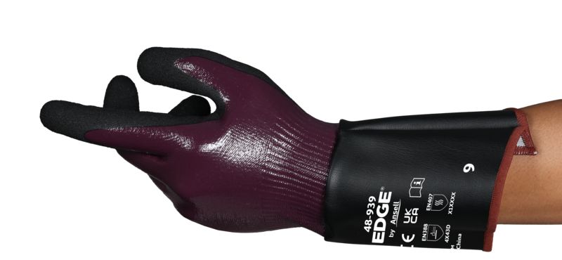 Ansell EDGE 48939 Black HPPE, Polyester, Spandex HPPE, Nitrile, Polyester, Spandex Puncture & Tear Resistant Gloves,