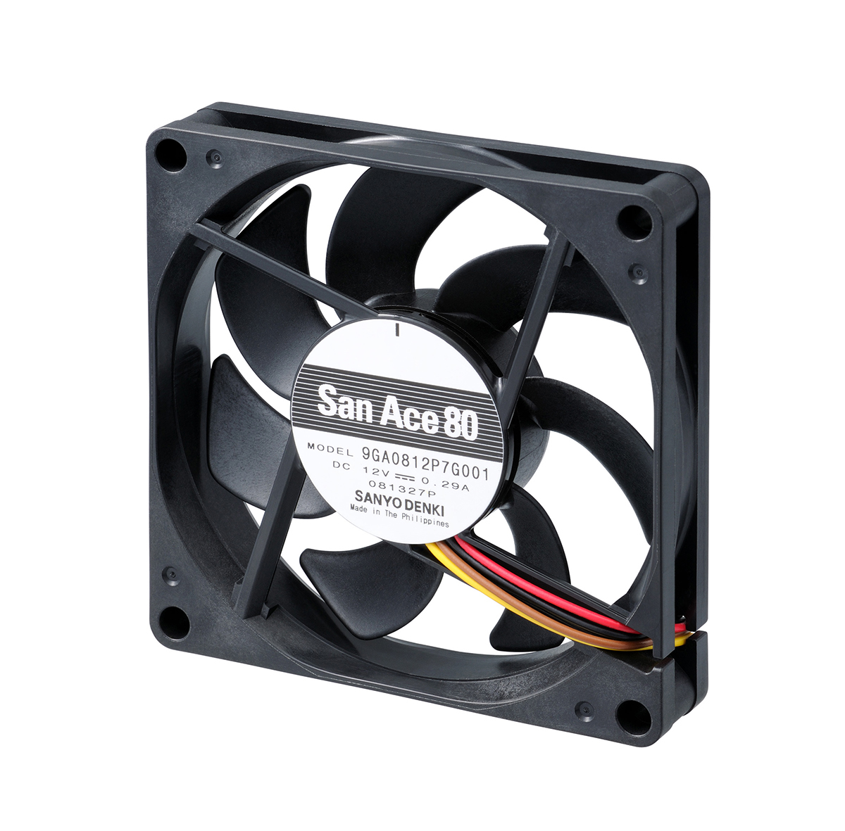 Sanyo Denki 9GA Series Axial Fan, 12 V dc, DC Operation, 86.5m³/h, 3.48W, 290mA Max, 80 x 80 x 15mm