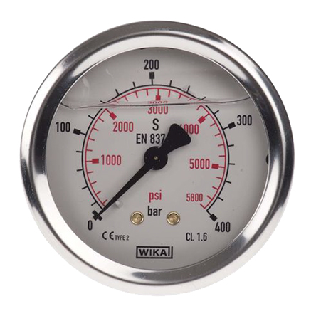 WIKA G 1/4 Analogue Pressure Gauge 400bar Back Entry 63mm Outside Diameter, UKAS
