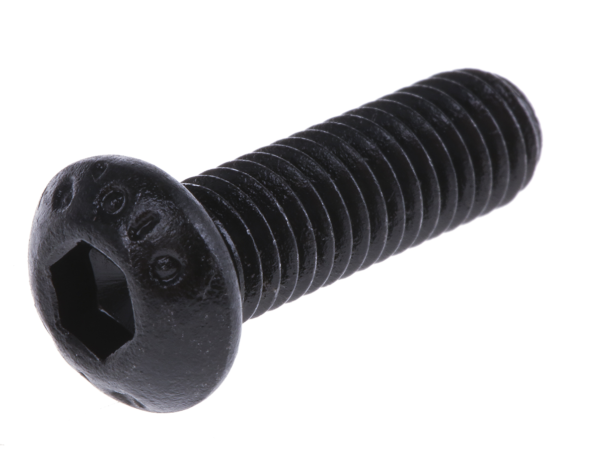 RS PRO Black, Self-Colour Steel Hex Socket Button Screw, ISO 7380, M6 x 20mm