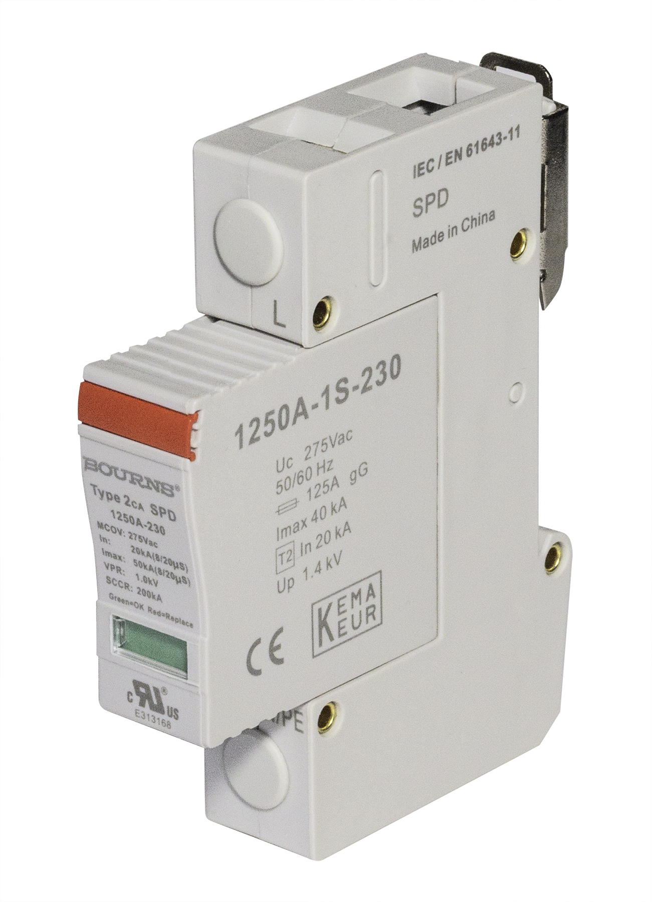 Bourns Single, Three Phase Surge Protector, 50kA, 1kV, DIN Rail Mount