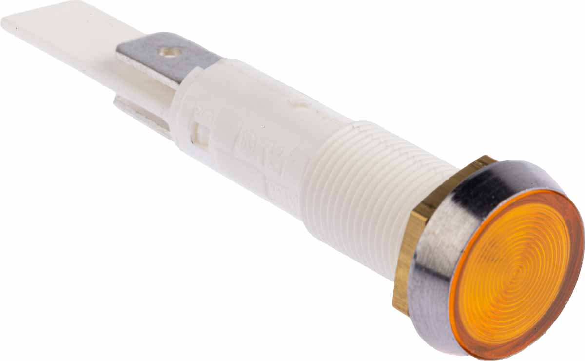 Arcolectric (Bulgin) Ltd 0275 Series Orange Filament Indicator, 24V, 10mm Mounting Hole Size, Solder Tab Termination,