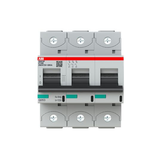 ABB High Performance S800N MCB, 3P, 100A Curve C, 400V AC, 36 kA Breaking Capacity