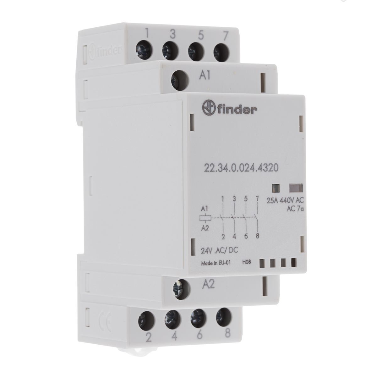 Finder 22 Contactor, 24 V ac/dc Coil, 4-Pole, 25 A