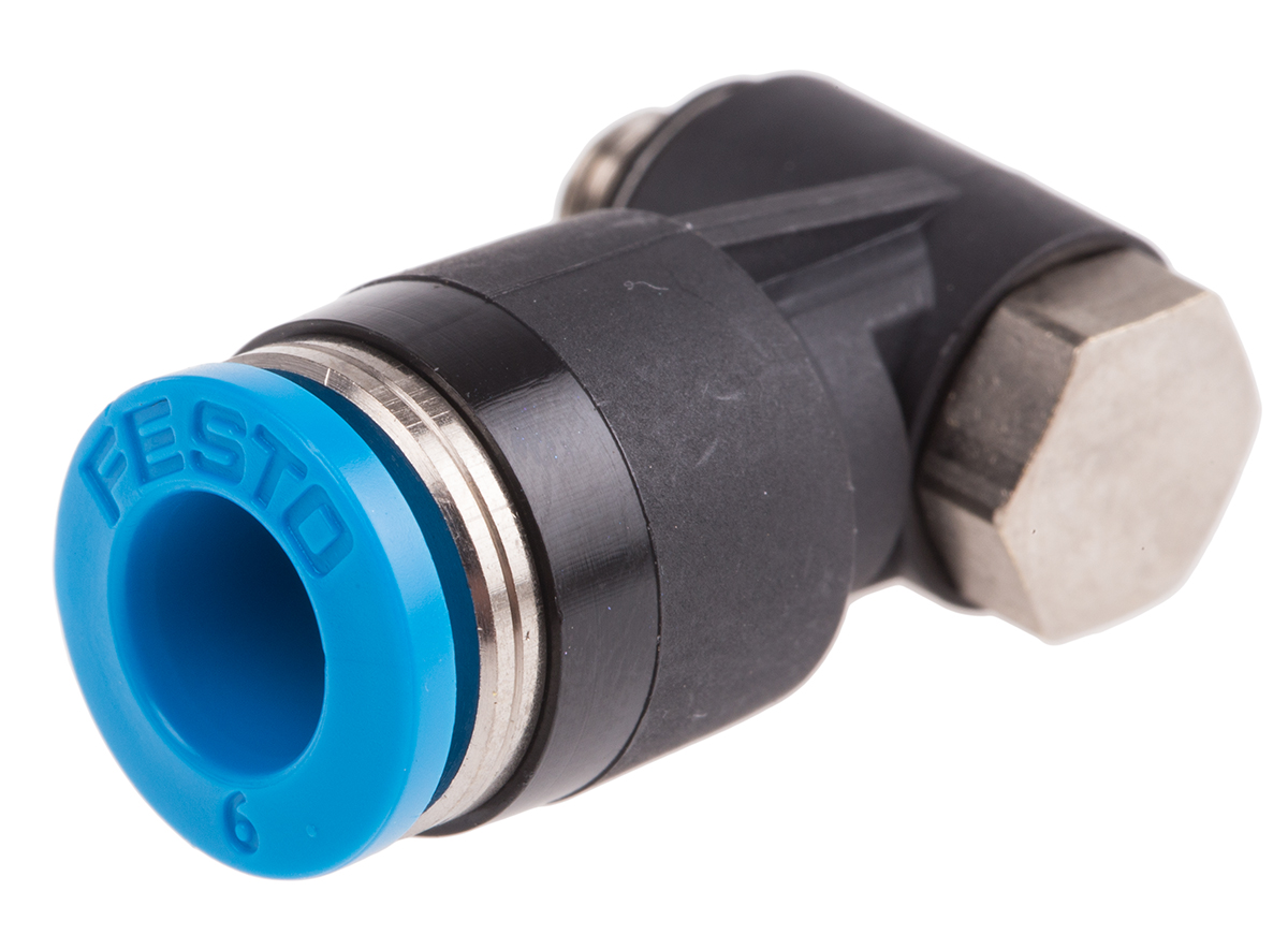 Festo QS Series Elbow Threaded Adaptor, M5 Male to Push In 6 mm, Threaded-to-Tube Connection Style, 190666