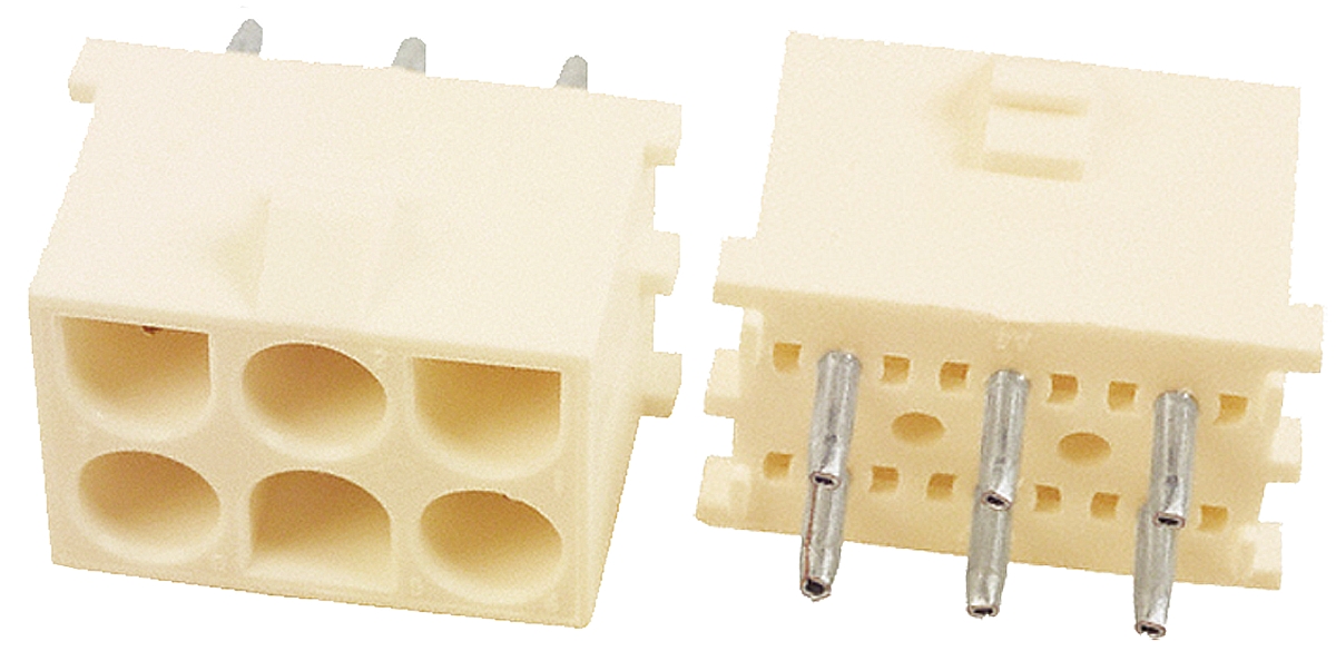 TE Connectivity Universal MATE-N-LOK Series Straight Through Hole PCB Header, 6 Contact(s), 6.35 mm Pitch, 3 Row,