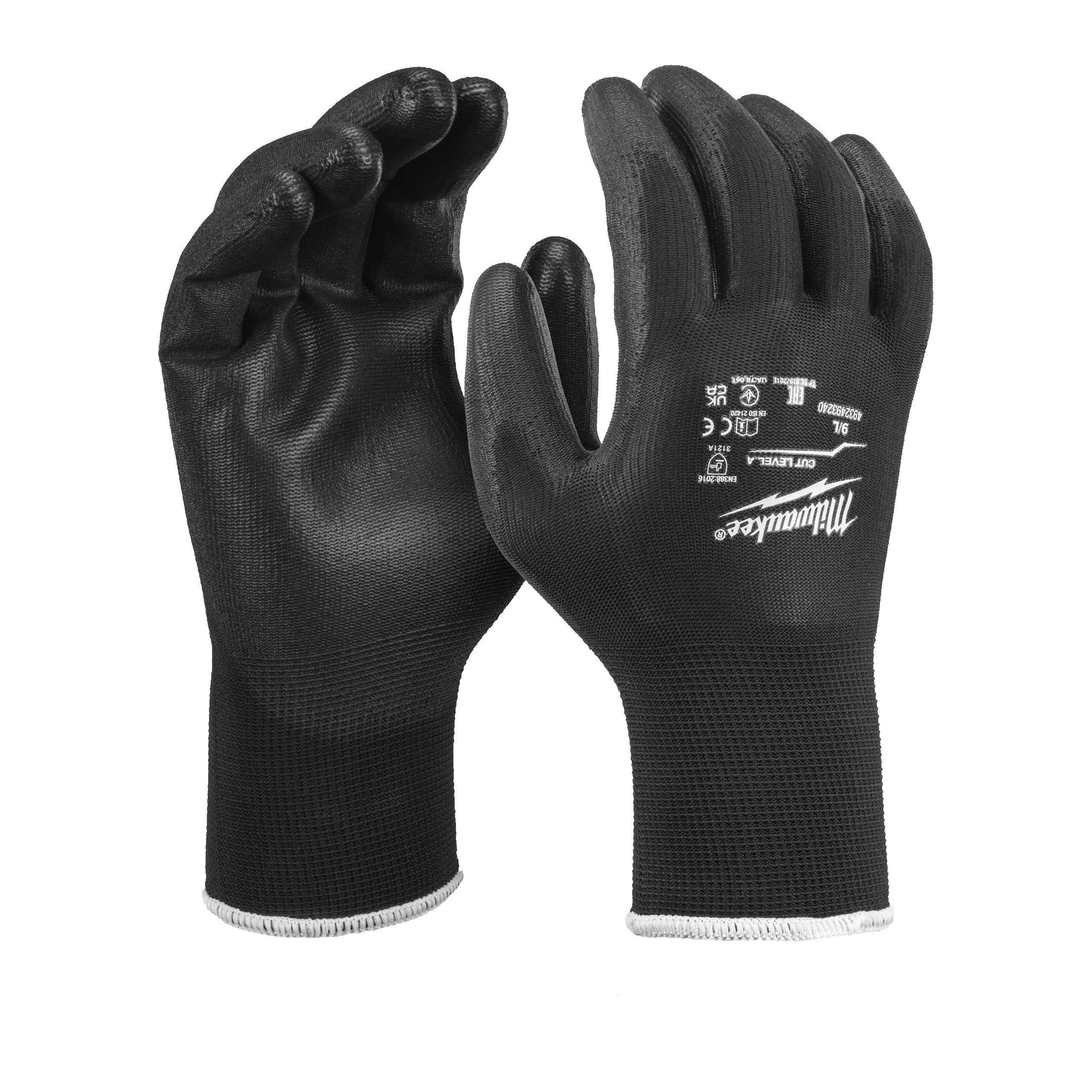 Milwaukee General Black Polyester Polyester Work Gloves, Size 10/XL, Polyurethane Coating