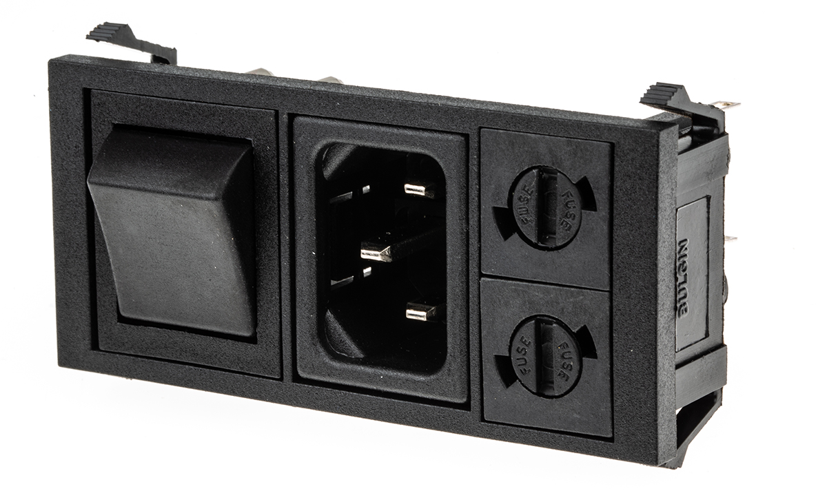 Bulgin C14 Snap-In IEC Connector Male, 10A, 250 V, Fuse Size 5 x 20mm