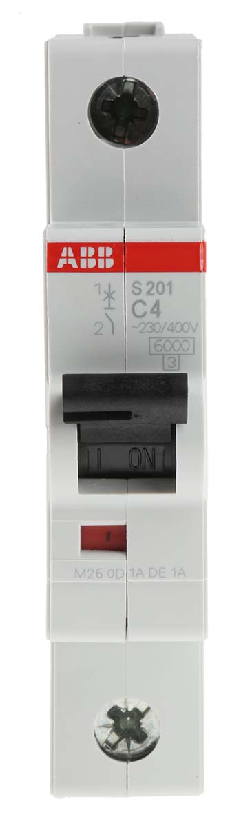 ABB System Pro M Compact S200 MCB, 1P, 4A Curve C, 253V AC, 72V DC, 6 kA Breaking Capacity