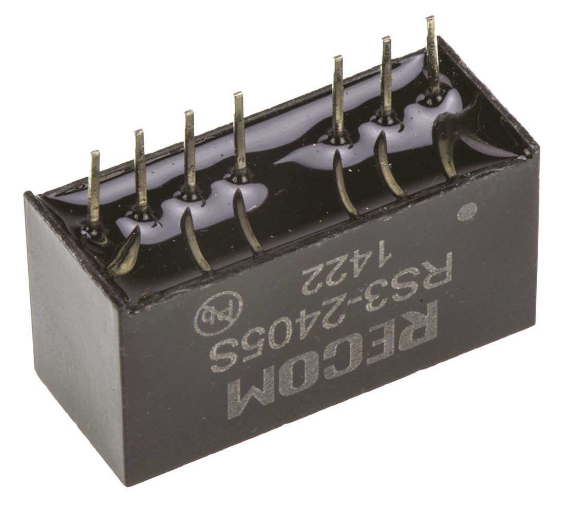Recom RS3 DC-DC Converter, 5V dc/ 600mA Output, 18 → 36 V dc Input, 3W, Through Hole, +71°C Max Temp -40°C Min