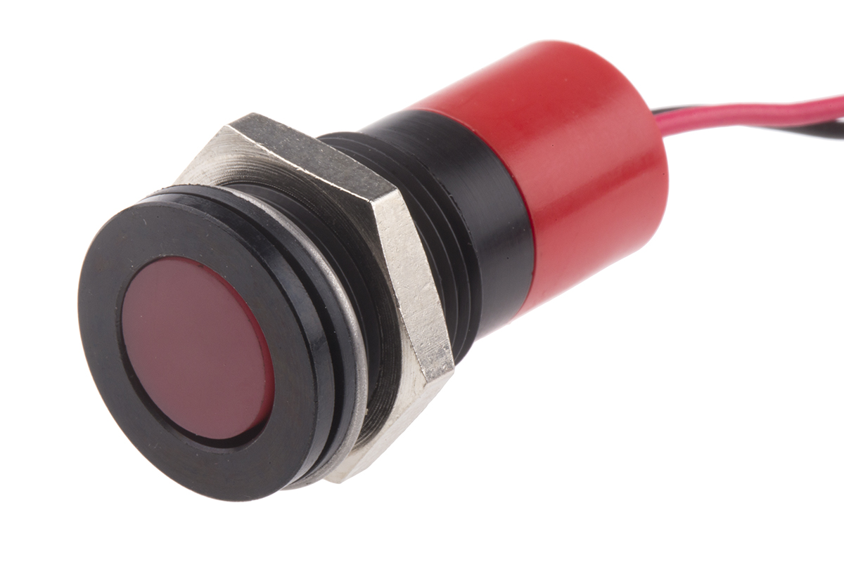 RS PRO Red Panel Mount Indicator, 24V dc, 14mm Mounting Hole Size, Lead Wires Termination, IP67
