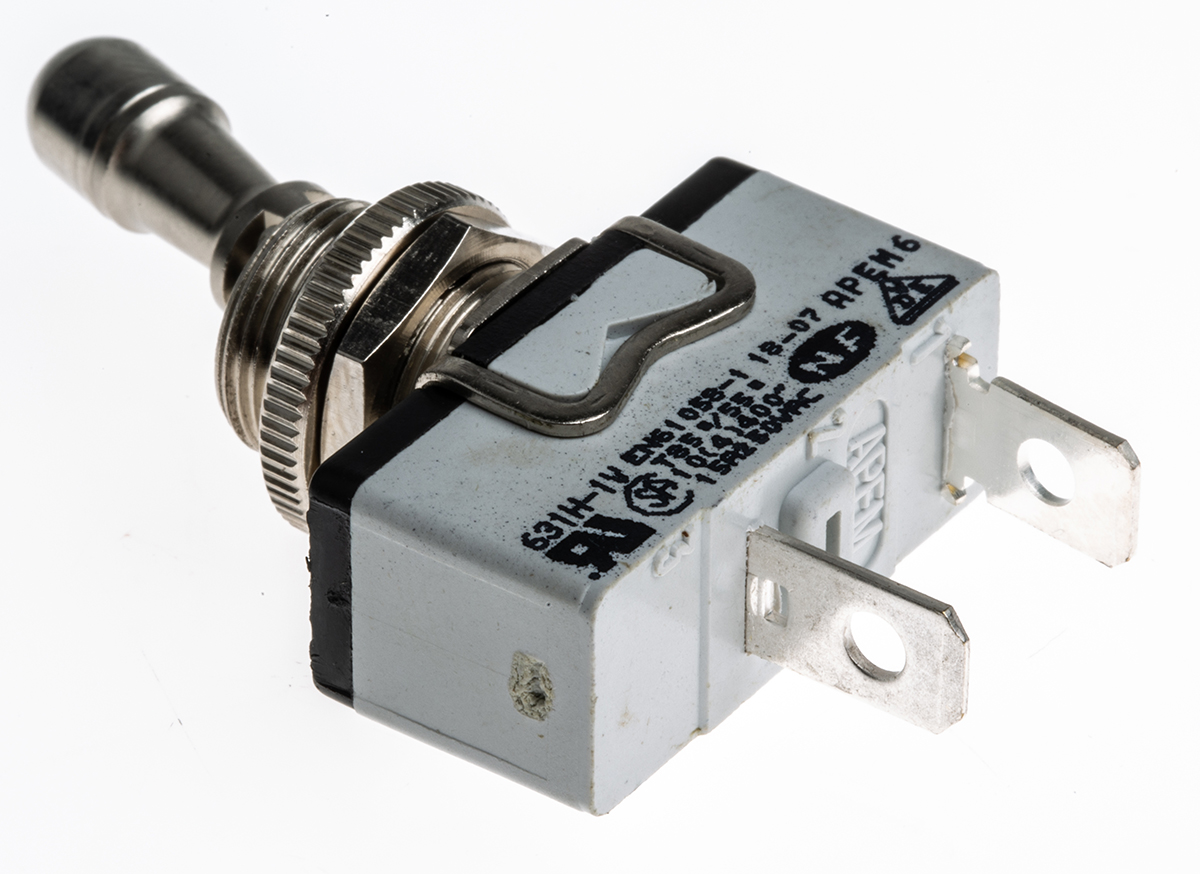 APEM Toggle Switch, Panel Mount, On-Off, SPST, Tab Terminal