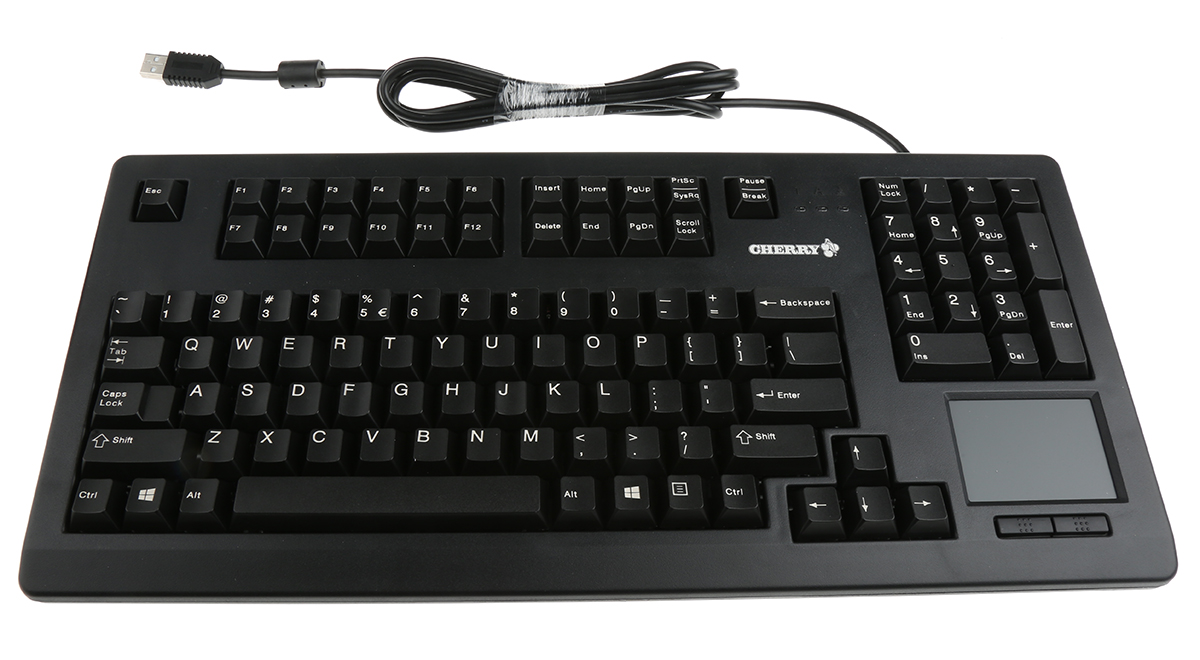 CHERRY Wired USB Compact, Ergonomic Touchpad Keyboard, QWERTY (US), Black