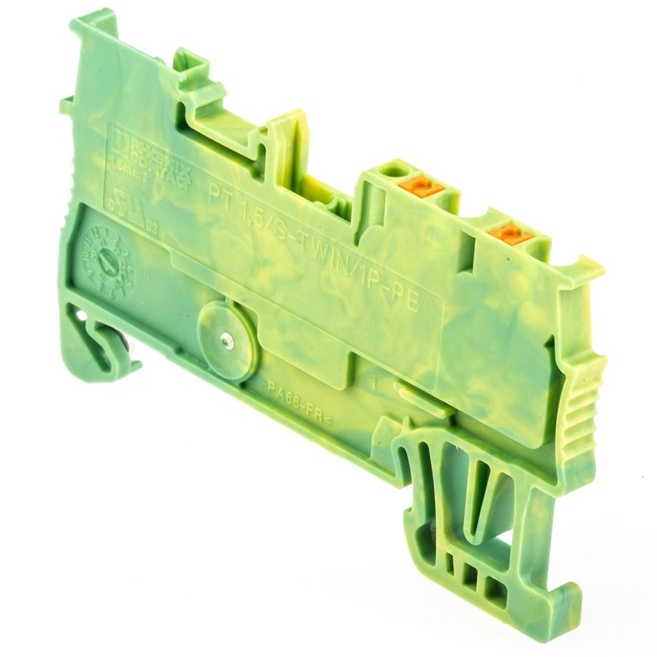 Phoenix Contact 3212374 PT 1.5/S-TWIN/1P-PE Series Green/Yellow, 0.14 → 1.5mm², Single-Level, Plug In Termination