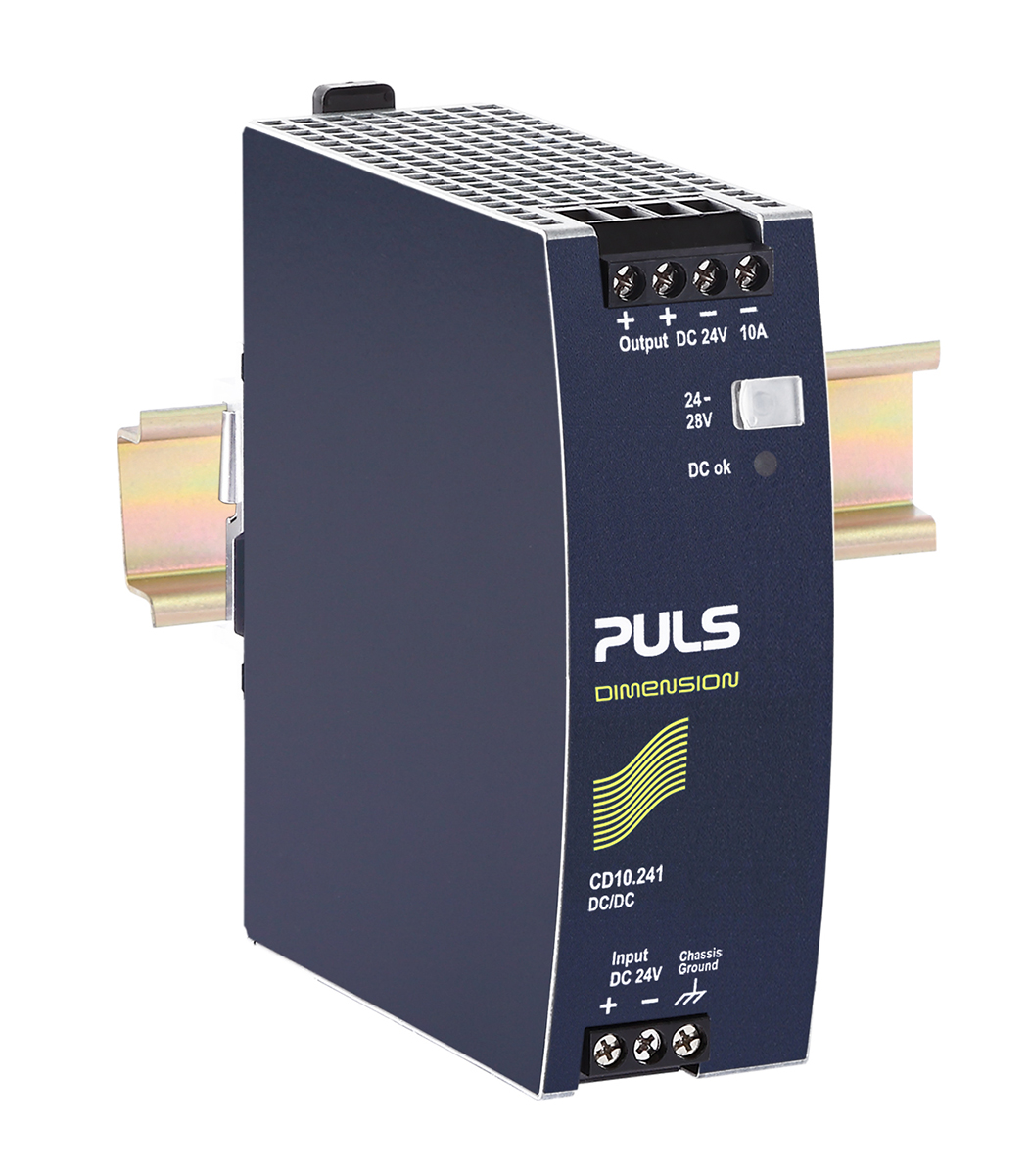 PULS CD DC-DC Converter, 24V dc/ 10A Output, 18 → 35 V dc Input, 240W, DIN Rail Mount, +70°C Max Temp -25°C Min