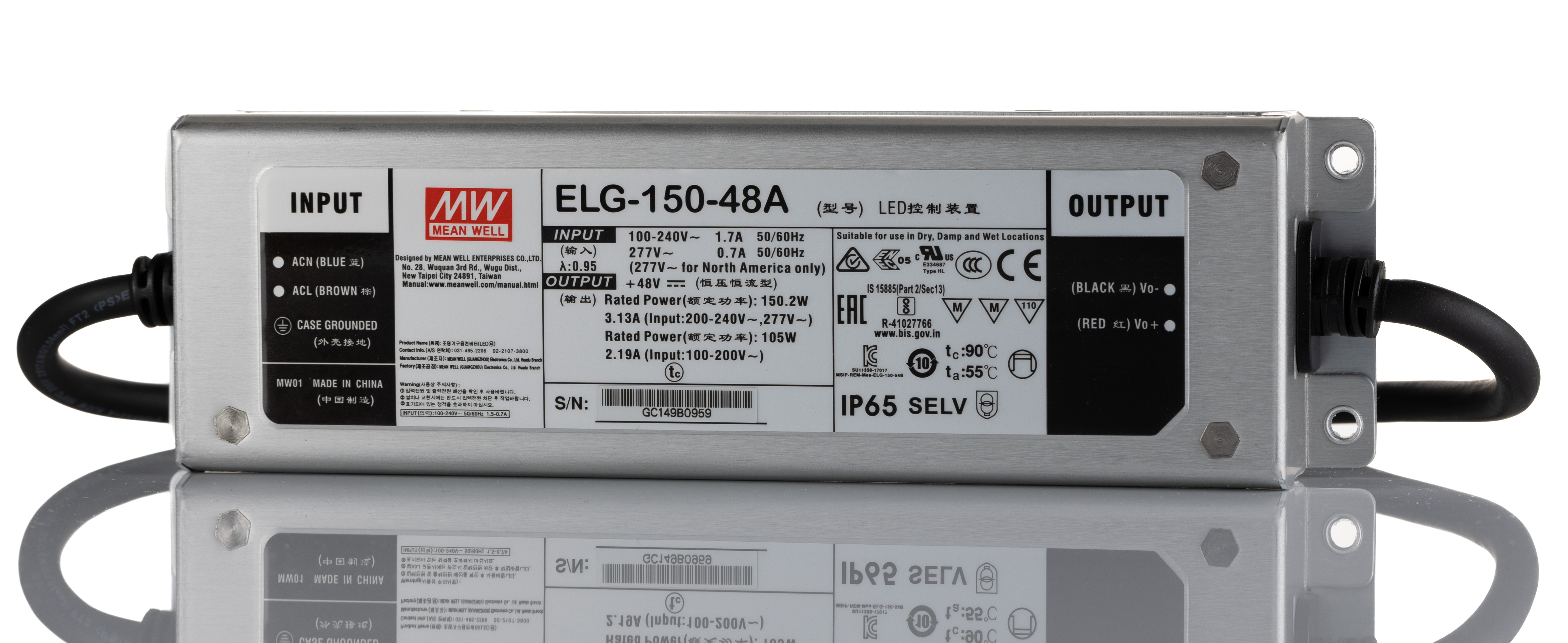 MEAN WELL LED Driver, 48V Output, 150W Output, 3A Output, Constant Current / Constant Voltage Dimmable