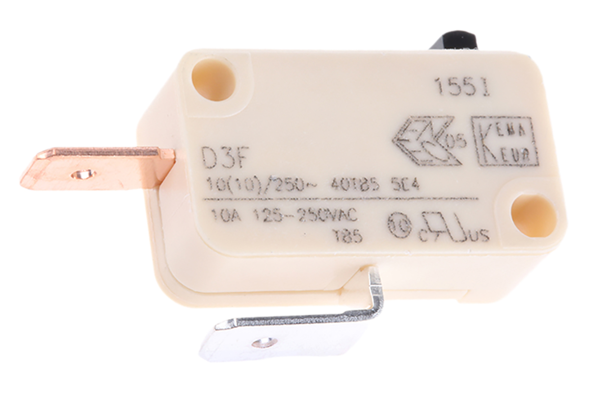 ZF Button Micro Switch, Tab Terminal, 10 A @ 250 V ac, SPST