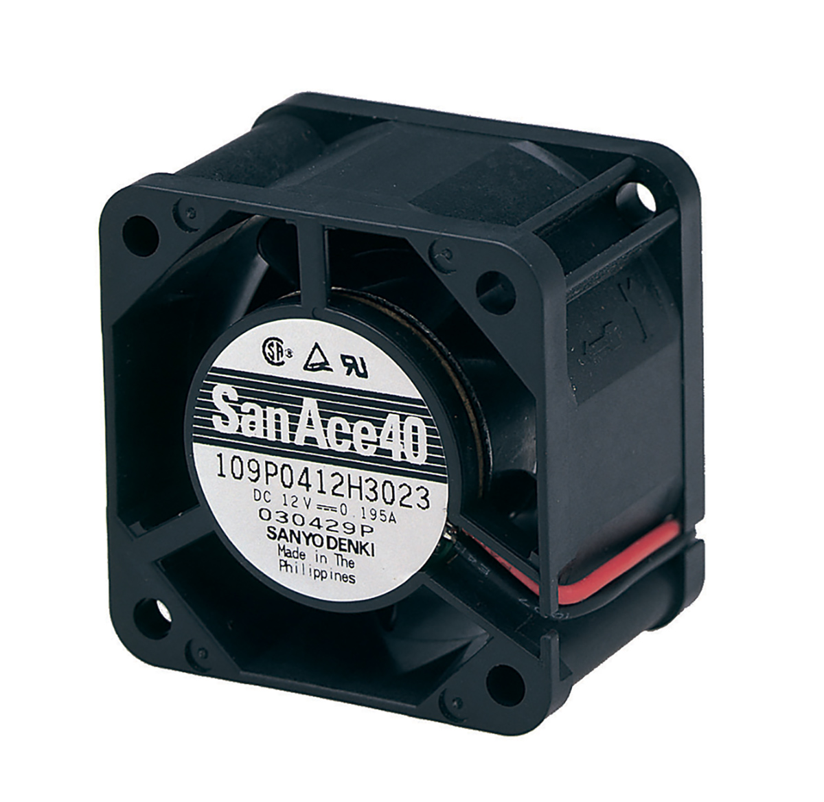 Sanyo Denki 109P Series Axial Fan, 24 V dc, DC Operation, 27.6m³/h, 4.32W, 180mA Max, 40 x 40 x 28mm